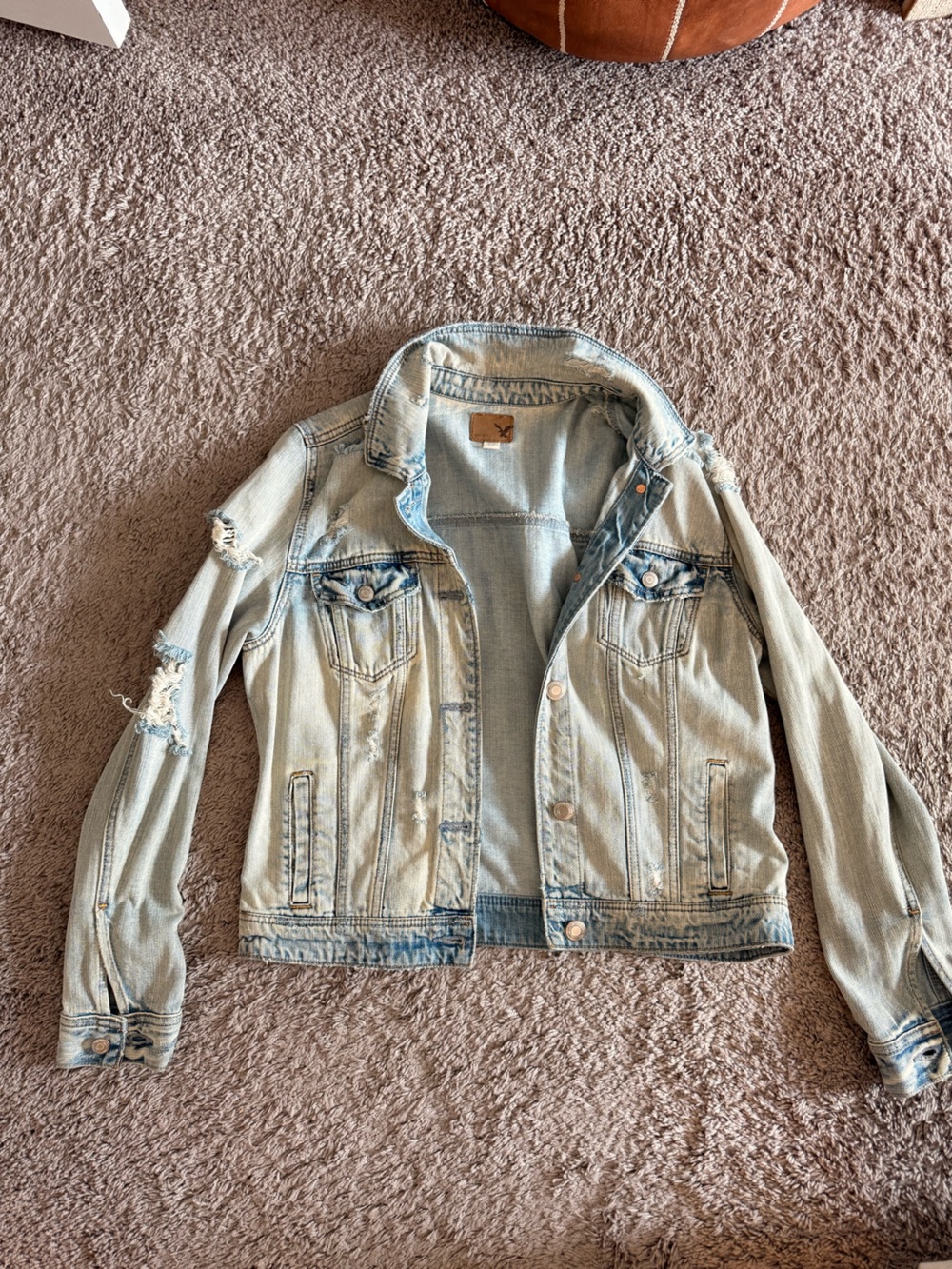 American Eagle Light Wash Distressed Denim Jacket